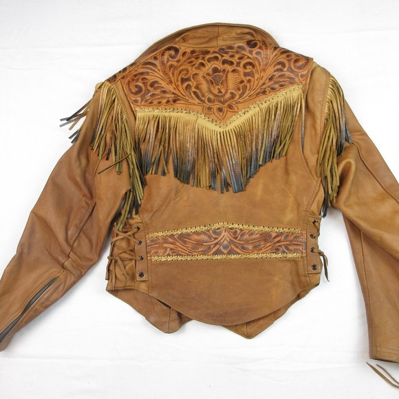 VTG 70's Leather Fringe Motorcycle Jacket Sz Small - Picture 6 of 15